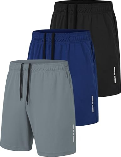 xtuwkzo Short de Sport Homme Séchage Rapide Bermuda Short Course a Pied Homme Running Gym Basketball Tennis Sportsear Bermudas avec Poches, Noir/Gris Foncé/Bleu Marine S