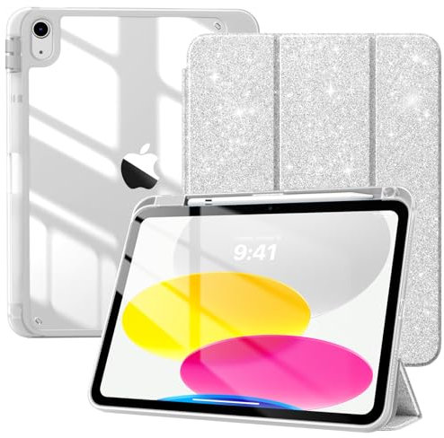 TiMOVO Cover per iPad A16 11 Generazione 11 Pollici 2025, iPad 10 Generazione 2022 10,9 Pollici con Portapenne, Custodia Sottile con trasparente, Funzione di Auto Sveglia/Sonno, Glitter Bianco