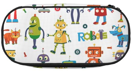 OAZCVBNN Federmäppchen mit niedlichem Cartoon-Roboter-Druck, leicht, praktisch, für Schule, Studenten, für Make-up, Reisen, Jungen und Mädchen, Schwarz , Einheitsgröße, Taschen-Organizer
