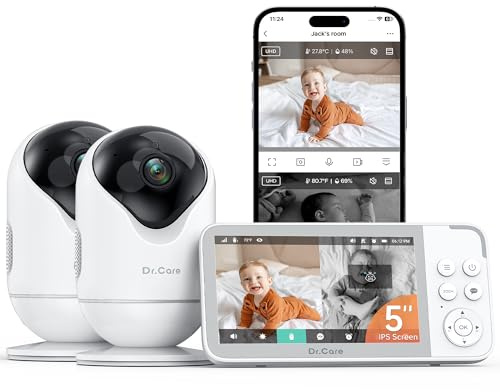Dr.Care Camara Vigilancia Bebe WiFi 2K, 2 cámaras, 5, Alerta Movimiento | Alerta por sonido, batería 5000mAh, alcance 390m, visión nocturna HD, seguimiento de personas, zona de peligro, VistaView