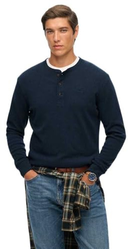 Superdry Vle Mid Weight Henley Long Sleeve T-Shirt L Blue