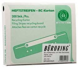 Heftstreifen kurz, Recycling-Karton, grau, Metalldeckleiste, 200 Stück