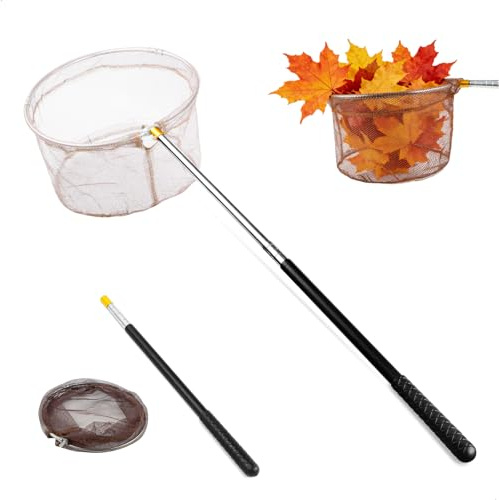 Épuisette de Pêche Télescopique Pliable, 41–148 cm avec Filet Nylon Profond 30 cm Maille 5 mm, Épuisette Piscine Bassin Fontaine pour Feuilles et Débris, Filet de Pêche Léger et Résistant