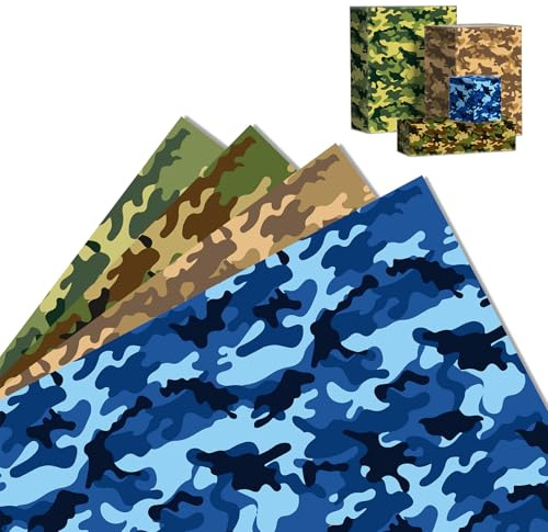 MORAINJAY 12 Blatt Geschenkpapier Camouflage, Tarnmuster Geschenkpapier, für Männer Geburtstag, Abenteuer Mitgebsel Party Dekoration, 12 Gefaltete Bögen, 68 x 50 cm