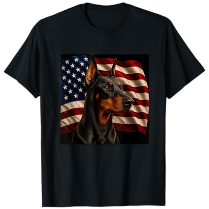 Dobermann Hund Patriotische 4. Juli USA Flagge Dobermann T-Shirt