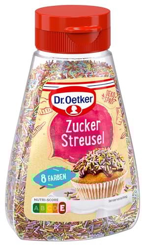 Dr. Oetker Zucker Streusel 8er Pack, 8 x 130 g, bunte Streusel aus Zuckermasse, Streudekor zum Verzieren von Kuchen, Torten & Desserts, effektvolle Backdekoration, mit 8 Farben