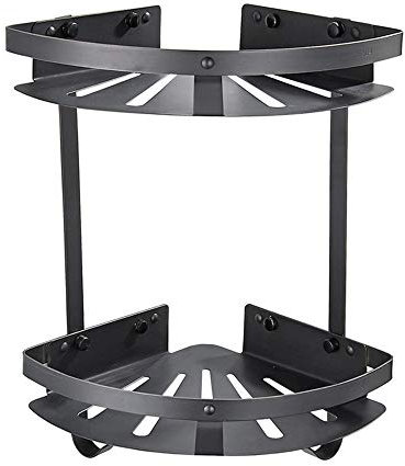 VHVCX Bathroom Large Capacity Sus304 Stainless Steel Matte Jet Black Fan-Shaped Corner Double-Decker Bathroom Corner Rack with Hook Toilet Hotel Antique