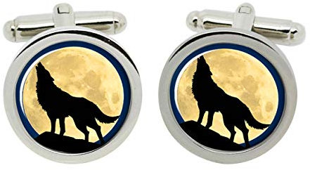 Gift Shop Heulender Wolf Manschettenknöpfe in Chrom Kiste