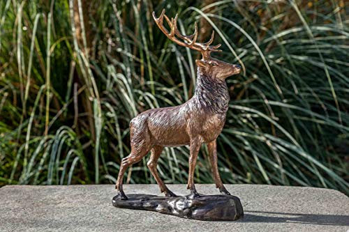 IDYL Bronze-Skulptur Hirsch |28 x 12 x 22 cm |Tierfigur aus Bronze handgefertigt | Gartenskulptur - Wohnbereich-Dekoration | Hochwertiges Kunsthandwerk | Wetterfest