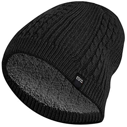 Eono Wintermütze Strickmütze Unisex-Mütze Warme Beanie Winter Mütze Weiche Cuffed Plain Hat für Damen und Herren (Acryl/Fleece-Liner, Schwarz)