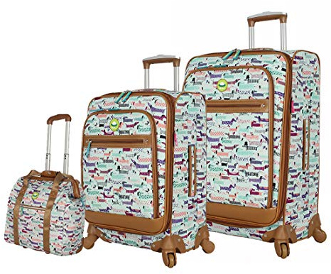 Lily Bloom Luggage 3-teiliges Softside Spinner Koffer Set Collection, Totally Paw Some, Softshell Erweiterbares Gepäck-Set mit Spinnrollen
