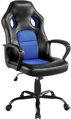 Yaheetech Sedia/Poltrona da Ufficio Scrivania Ergonomica Portata 150 kg Girevole Altezza Regolabile a Rotelle Schienale Alto Reclinabile per Computer in Ecopelle Nera/Blu