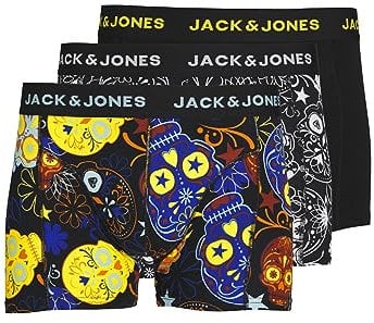 JACK & JONES Herren Jacjames Trunks 3 Pack Noos Boxershorts, Black/Detail:black - Blazing Yellow, M EU