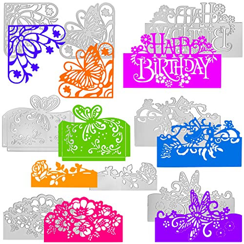 AFUNTA 8 Sets Stanzformen für Kartenherstellung, Geburtstag, Metall-Stanzformen, Rose, Blume, Vogel, Schmetterling, Prägeschablonen für DIY, Scrapbooking, Album, Dekoration, Scrapbooking,