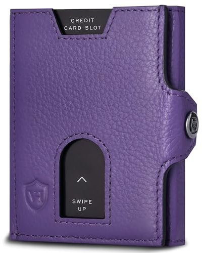 VON HEESEN Slim Wallet mit XL Münzfach & RFID Schutz - Leder Geldbörse Herren klein - Mini Geldbeutel Damen Portmonee - Kartenetui Echtleder Karten Portemonnaie - Kreditkartenetui Violet