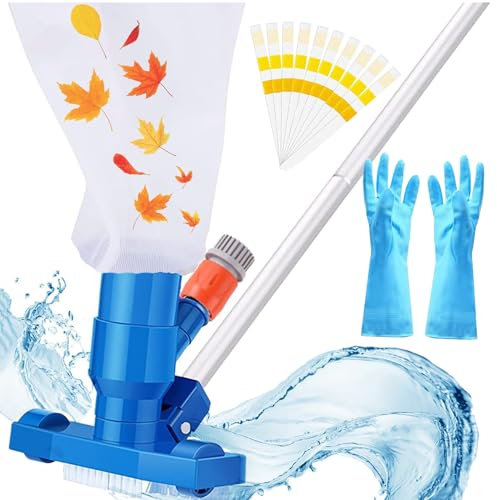 GEDEGOOK Limpiafondos Piscina, Aspirador de Piscina, Aspiradora de Fondo de Piscina Portátil para Bañera de Hidromasaje de Fuente de SPA de Piscina, con Tiras de Reactivas Piscina pH Guantes