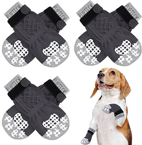 PUPTECK Hundesocken Pfotenschutz Anti Rutsch Outdoor Indoor 3 Paar, Hundeschuhe für kleine, mittlere, große Hunde, Sommer Hitzeschutz Pfoten Schutz Pads mit Griffen für ältere Hunde Hartholzböden