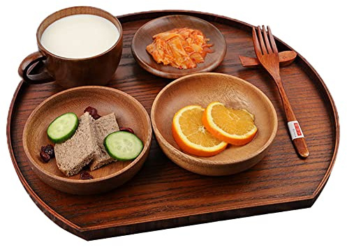 Adosio Wooden Serving Tray Half Moon Shaped Food Bread Platter Decorative Counter Tray for Serving Coffee Tea Cheese Dessert Vegetable Fruit (Large)
