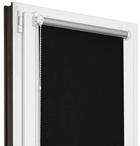 Estika Verdunklungsrollo Thermorollo ohne Bohren - 110 cm x 120 cm - Schwarz - 13 Stoff Farben, Rollos für Fenster ohne Bohren, Klemmfix rollos für Fenster innen (110 cm Stoffbreite)