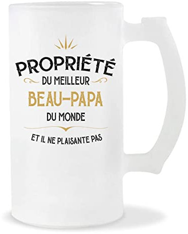 Planetee Chope de bière Beau-Papa Propriété | Verre à Bière Pinte 50 cl Cadeau famille original et drôle