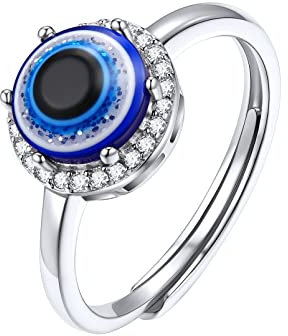 Silvora Evil Eye Freundschaftsring für Damen 925 Silber Blaue Böser Auge Siegelring Partnerring