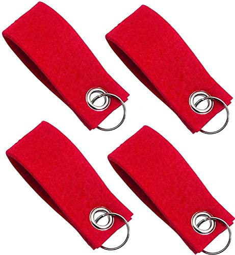 Libetui Set 4 Schlüsselanhänger Filz Rot Schlüsselring mit Anhänger aus Filz Schlüsselband Filzanhänger beschriftbar strapazierfähig, Farbe Rot