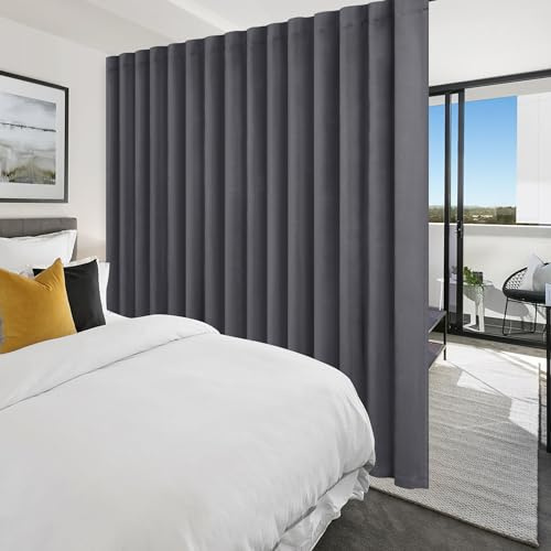 Hiasan Privacy Room Divider Patio Sliding Door Curtain Extra Wide Blackout Thermal Insulated Curtains with Back Tab & Rod Pocket for Bedroom Partition Living Room (120 x 84 Inches, Dark Grey)