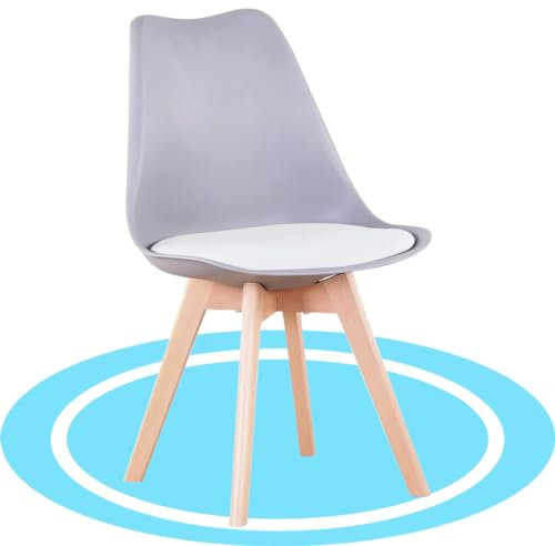 Dekohome Sillas de Comedor, Sillas de Cocina Nórdicas con Asiento Blando, Tapizado y Patas Resistentes de Madera de Haya, 1 Silla, Gris y Blanco