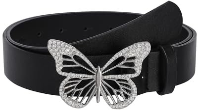Coubeau Breiter Damengürtel – Modische Strass Butterfly-Schnalle Lochgürtel aus Kunstleder Geeignet für Jeanskleider