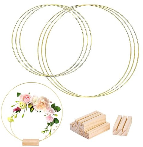 Mailfull Metallringe Zum Basteln 3 Stück Dekoring 30 cm mit 3 Stück Holzständern für DIY Girlanden und Hochzeitstischdekorationen Weihnachten Handwerk