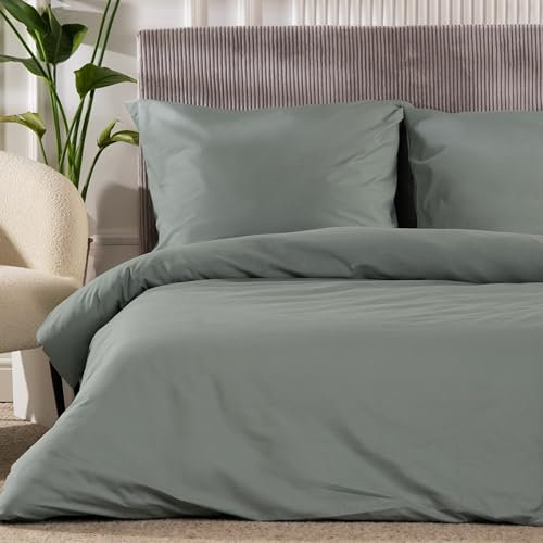 VelvetHome Bettwäsche 135x200 Baumwolle Minze Öko-Tex Made in EU 2-teilig Bettwäsche-Sets mit Reißverschluss 1x Bettbezug 135x200 cm + 1x Kissenbezug 80x80 cm