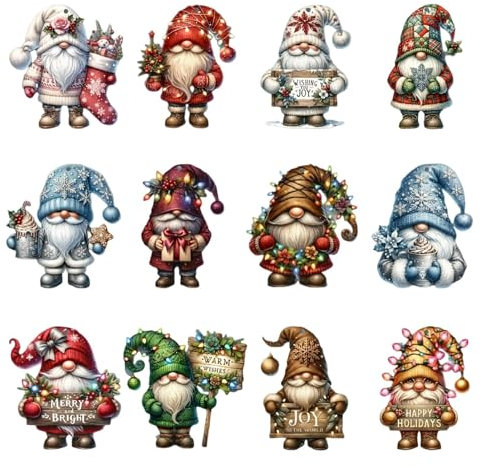 Shienfir Seasonal Wood Ornament Set Wooden Dwarf Ornaments Christmas Pendant Hanging Decorations Xmas Tree for Holiday Decor Accents Rustic Woodcut Collection 12pcs