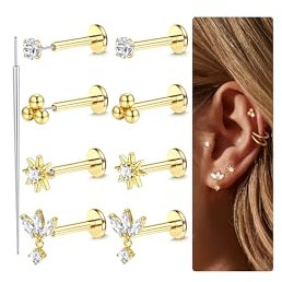 Chriscoco 18G Helix Piercings Chirurgenstahl Tragus Piercing Gold Labret Piercing Nasenpiercing Stecker Lippenpiercing Piercing Ohr Monroe Medusa Piercing 6/7/8MM