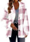Flodxo Veste d'hiver en polaire à carreaux pour femme - Trench d'hiver Y2K - Motif tartan - Manteau en laine boutonnée - Chemise pelucheuse avec poche à revers - Haut à carreaux, rose, M