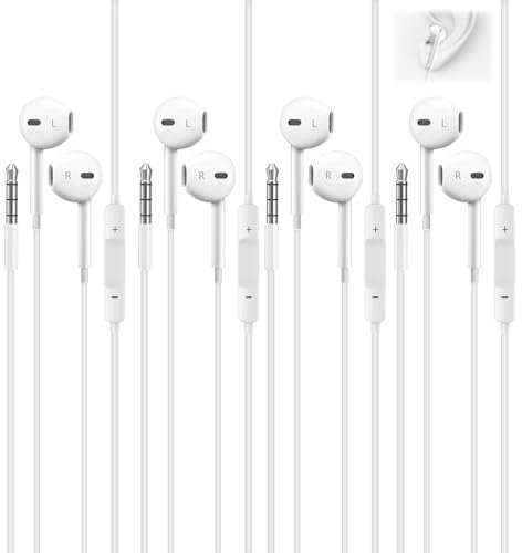4 paires Écouteurs Filaires, 3.5mm Prise Jack Intra-Auriculaires Oreillettes Filaires avec Microphone, Conception Ergonomique, Anti-Bruit, Compatible avec Plusieurs téléphone portable, MP3/4, Tablette