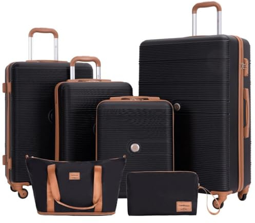 Travelhouse Bari Kofferset 6-teilig – ABS Hartschalen Trolley Set mit 4 Koffern (16/20/24/28), Reisetasche & Kulturbeutel, mit 360° Rollen & TSA-Schloss – Leichtes Reisegepäck für Urlaub - Schwarz