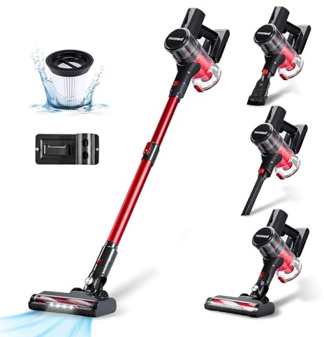 monmecd Aspirateur Balai sans Fil 4-en-1 – 16Kpa, 150W, 50 Min d’Autonomie, LED, 2 Vitesses, Réservoir 1L, pour Tapis Sols Durs Poils d’Animaux