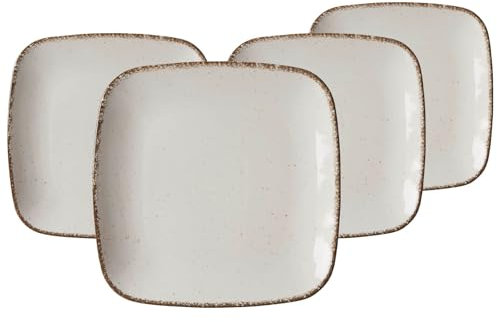 Ritzenhoff & Breker Casa Dessertteller 22.5 cm, 4er Set, Quadratische Kuchenteller im Vintage-Look, Porzellan, Spülmaschinenfest, Grau