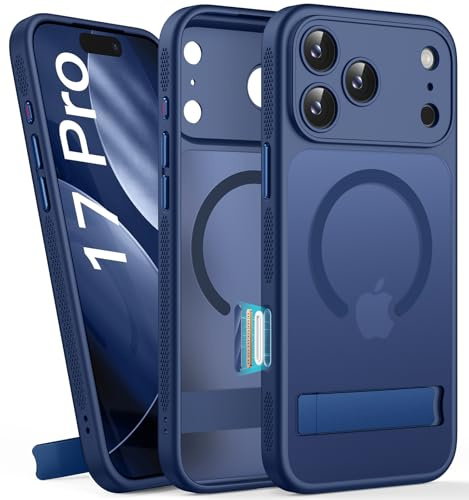 SIXBOX für iPhone 17 Pro Hülle mit Ständer, Kompatibel mit MagSafe, Blau | Kamerasteuerung Capture Button, Stoßfeste Vollschutz Handyhülle, Militär Schutzhülle, Silikon Slim Case für iPhone 17Pro 2025