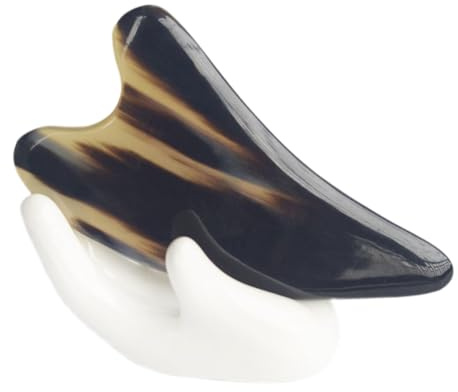 HEALEEP Multifunktionales Horn Schabmassagegerät 11cm Schwarzes Muster Natürliche Hautpflege Gua Sha Werkzeug für Triggerpunkt und Faszienmassage
