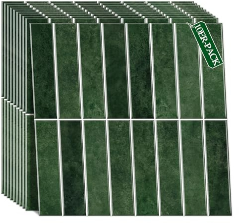 Peel and Stick Wall Tiles – 10 Sheets 12x12 Self Adhesive Tile Stickers for Kitchen Splashback & Bathroom Walls – 3D Gel Effect PET Material – Waterproof (Green, 10-Pack 12x12 in)