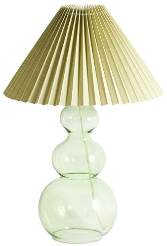 Beliani Dekorative moderne Tischlampe mit skulpturaler Form Glasfuß Glockenförmiger Lampenschirm Stoff Grün Sengwa