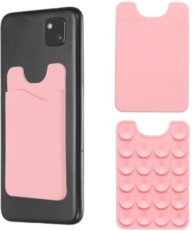QUARKZMAN 2 Pezzi Portacarte A Ventosa Per Telefono In Silicone Rosa | Con Slot Per Carta Per Cellulare