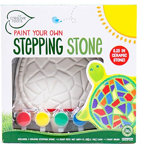 Creative Roots Mosaic Turtle DIY Stepping Stone Kit, Includes Ceramic Stone & 6 Vibrant Paints for Kids Ages 8+