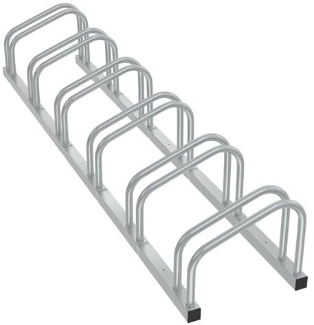 Aufun Fahrradständer Aufstellständer aus Verzinkter Stahl Für 6 Fahrräder, Mehrfachständer mit 37cm Radständer für 30-65mm Reifenbreite, Boden Wand Montage Platzsparend (Silber)