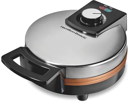 Hamilton Beach Belgian Waffle Maker with PFAS-Free Non-Stick Ceramic-Coated Plates, Browning Control, Indicator Lights, Stainless Steel (26081)
