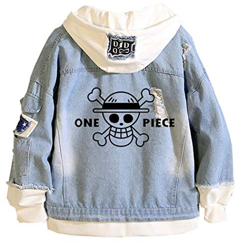 WANHONGYUE Anime One Piece Luffy Zoro Hoodie Denim Jacket Unisex Cosplay Jeansjacke Outwear Mäntel Blue 1 XXXL