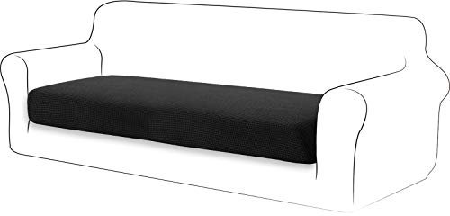 TIANSHU Sofa Sitzkissenbezug Stretch, Sitzkissenbezüge rutschfest, Jacquard-Stretch-Sofasitzbezug, Sofa überzug Elastischer, Schonbezug für Sofa Sitzkissen mit Gummiband (3 Sitzer,Schwarz)