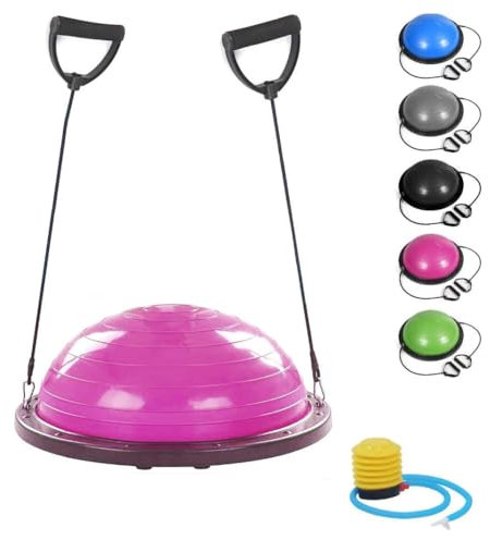 FMYBB70R Balance Ball Trainer con elastici | Palla (Ø 60 cm) per Fitness Yoga Pilates Allenamento Riabilitazione | in ABS e PVC antiscoppio (Rosa)