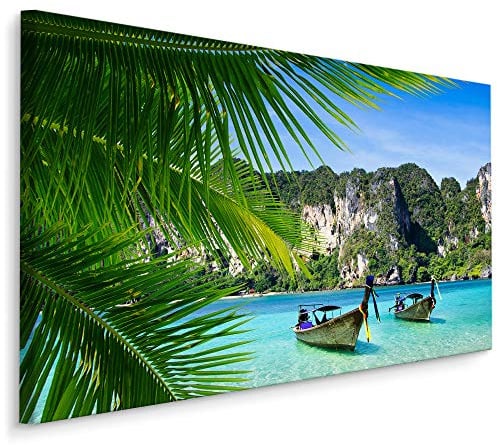 Muralo Wandbild Strand, Meer, See, Karibik, Natur, Landschaft - 120x80 cm | Leinwandbild, Modernes Design, hochauflösender Druck - ideal für Schlafzimmer und Wohnzimmer, Urlaubsfeeling für jeden Tag